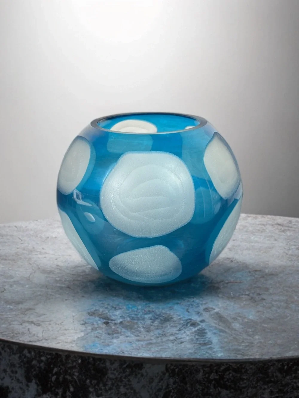 Vntg Aqua Blue and White Bubble Vase